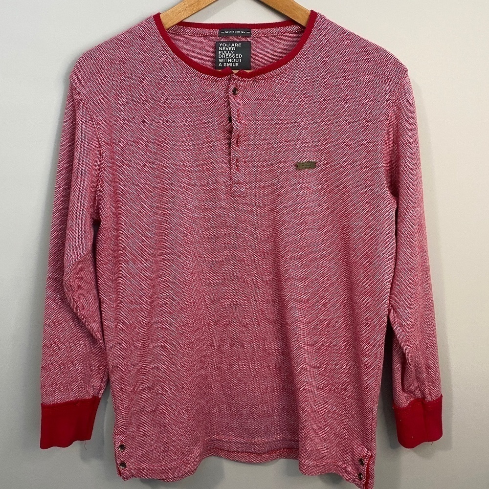 All Rugged Men's Red Henley Long Sleeve T-shirt Size Large‎